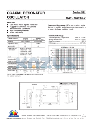 511-1100 datasheet - COAXIAL RESONATOR OSCILLATOR