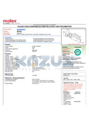 39-00-0021 datasheet - SPOX Crimp Terminal 5194, 18-24 AWG, Phosphor Bronze, Reel