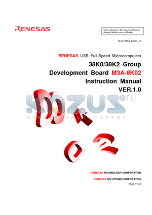 38K0_03 datasheet - Development Board M3A-8K02 Instruction Manual