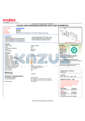 39-00-0022 datasheet - SPOX Crimp Terminal 5194, 18-24 AWG, Phosphor Bronze, Bag