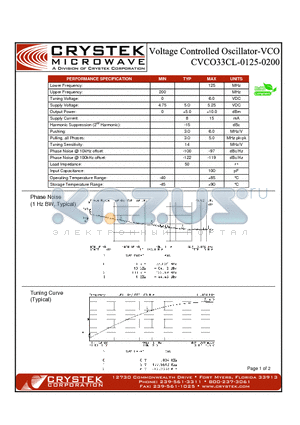 CVCO33CL-0125-0200 datasheet - VCO (voltage controlled oscillator)