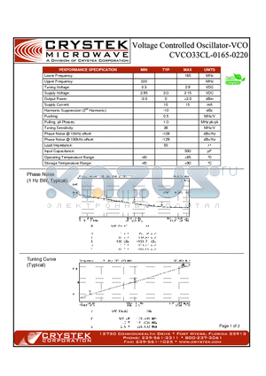 CVCO33CL-0165-0220 datasheet - VCO (voltage controlled oscillator)
