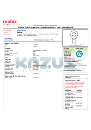 0190690246 datasheet - Krimptite Ring Tongue Terminal for 10-12 AWG Wire, Stud Size 5/16