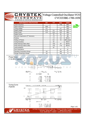 CVCO33BE-1700-1850 datasheet - VCO (voltage controlled oscillator)