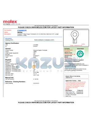 0190690244 datasheet - Krimptite Ring Tongue Terminal for 10-12 AWG Wire, Stud Size 5/16