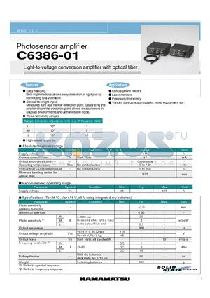 C6386-01 datasheet - Light-to-voltage conversion amplifier with optical fiber