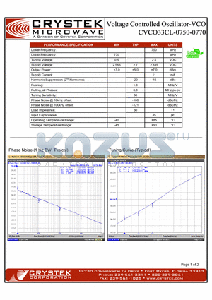 CVCO33CL-0750-0770 datasheet - VCO (voltage controlled oscillator)