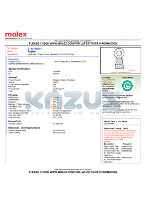 0190700007 datasheet - InsulKrimp Ring Tongue Terminal for 18-22 AWG Wire