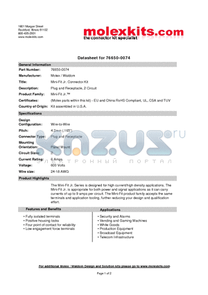 39-00-0041 datasheet - Plug and Receptacle, 2 Circuit