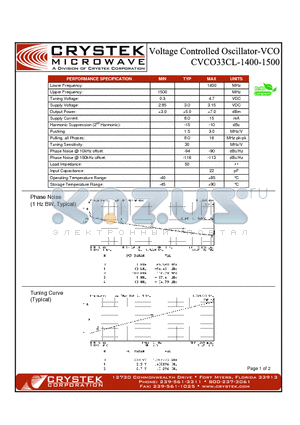 CVCO33CL-1400-1500 datasheet - VCO (voltage controlled oscillator)