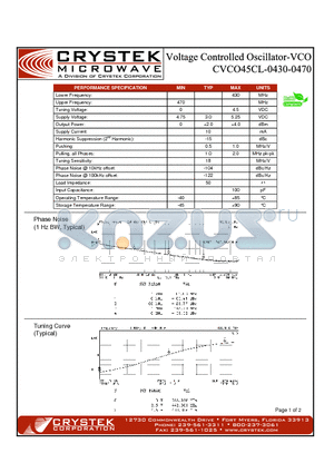 CVCO45CL-0430-0470 datasheet - VCO (voltage controlled oscillator)