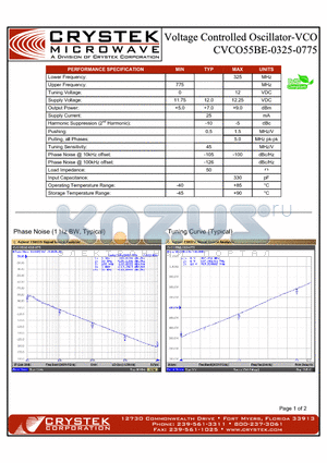 CVCO55BE-0325-0775 datasheet - VCO (voltage controlled oscillator)