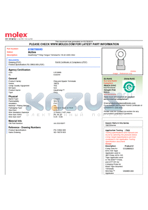 0190700045 datasheet - InsulKrimp Ring Tongue Terminal for 18-22 AWG Wire