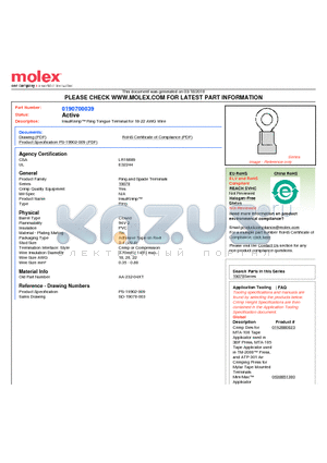 0190700039 datasheet - InsulKrimp Ring Tongue Terminal for 18-22 AWG Wire