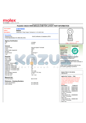 0190700063 datasheet - InsulKrimp Ring Tongue Terminal for 14-16 AWG Wire