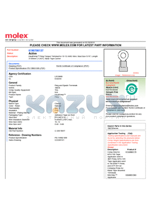 0190700137 datasheet - InsulKrimp Ring Tongue Terminal for 10-12 AWG Wire