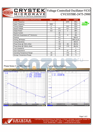 CVCO55BE-2475-2900 datasheet - voltage controlled oscillator-VCO