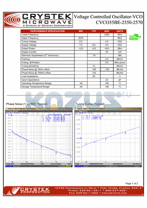 CVCO55BE-2550-2570 datasheet - voltage controlled oscillator-VCO