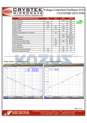 CVCO55BE-2675-2950 datasheet - voltage controlled oscillator-VCO