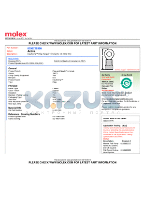 0190710306 datasheet - InsulKrimp Ring Tongue Terminal for 1/0 AWG Wire