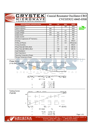 CVCO55CC-0445-0508 datasheet - COAXIAL RESONATOR OSCILLATOR-CRO