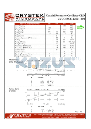 CVCO55CC-1260-1400 datasheet - COAXIAL RESONATOR OSCILLATOR-CRO