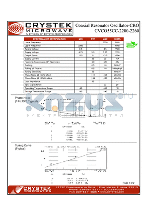 CVCO55CC-2200-2260 datasheet - Coaxial Resonator Oscillator-CRO