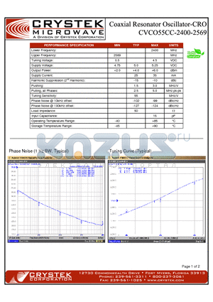 CVCO55CC-2400-2569 datasheet - COAXIAL RESONATOR OSCILLATOR-CRO