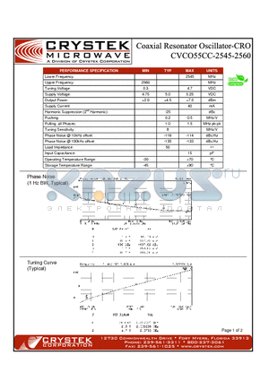 CVCO55CC-2545-2560 datasheet - COAXIAL RESONATOR OSCILLATOR-CRO