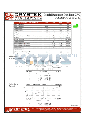 CVCO55CC-2515-2530 datasheet - COAXIAL RESONATOR OSCILLATOR-CRO