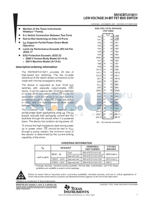 74CBTLV16211GRE4 datasheet - LOW-VOLTAGE 24-BIT FET BUS SWITCH