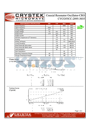 CVCO55CC-2895-3035 datasheet - COAXIAL RESONATOR OSCILLATOR-CRO