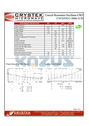 CVCO55CC-3000-3170 datasheet - COAXIAL RESONATOR OSCILLATOR-CRO