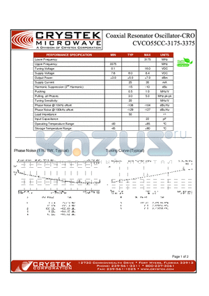 CVCO55CC-3175-3375 datasheet - COAXIAL RESONATOR OSCILLATOR-CRO