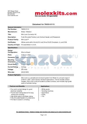 51103-0200 datasheet - Fully Shrouded Positive Lock Vertical Header and Receptacle