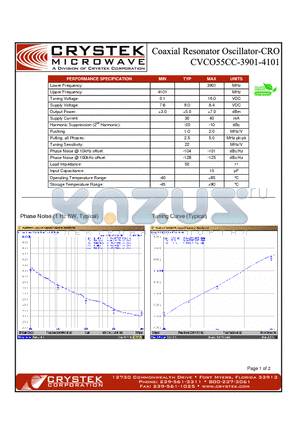 CVCO55CC-3901-4101 datasheet - COAXIAL RESONATOR OSCILLATOR-CRO