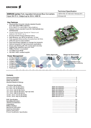 BMR456 datasheet - 2013- 2013- Fully regulated Advanced Bus Converters Input 36-75 V, Output up to 39 A / 468 W