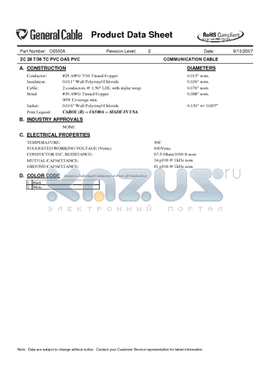 C6500A datasheet - 2C 28 7/36 TC PVC OAS PVC COMMUNICATION CABLE