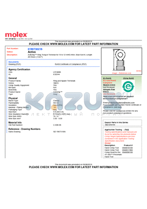 0190730216 datasheet - Avikrimp Ring Tongue Terminal for 10 to 12 AWG Wire