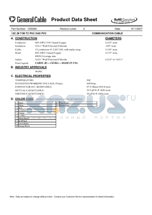 C6506A datasheet - 12C 28 7/36 TC PVC OAS PVC COMMUNICATION CABLE