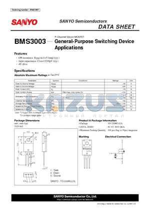 BMS3003 datasheet - P-Channel Silicon MOSFET General-Purpose Switching Device Applications