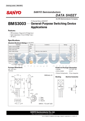 BMS3003 datasheet - General-Purpose Switching Device Applications