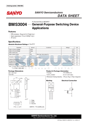 BMS3004 datasheet - P-Channel Silicon MOSFET General-Purpose Switching Device Applications