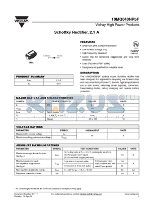 10MQ040N datasheet - Schottky Rectifier, 2.1 A
