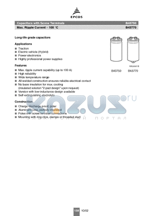 B43750A5128M000 datasheet - Capacitors with Screw Terminals