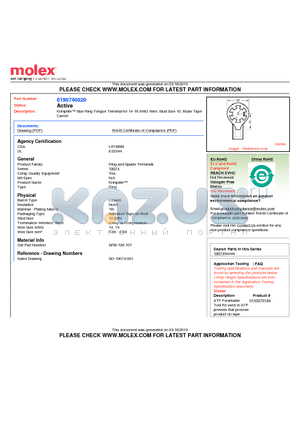 0190740020 datasheet - Krimptite Star Ring Tongue Terminal for 14-16 AWG Wire, Stud Size 10, Mylar TapeCarrier