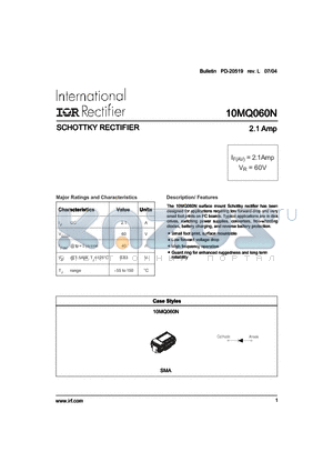 10MQ060NPBF datasheet - SCHOTTKY RECTIFIER