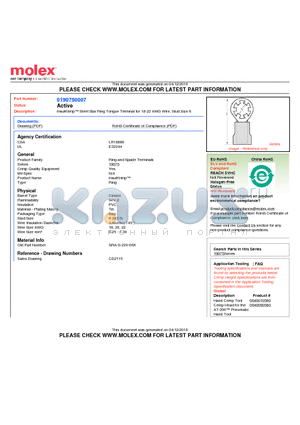 0190750007 datasheet - InsulKrimp Steel Star Ring Tongue Terminal for 18-22 AWG Wire, Stud Size 6