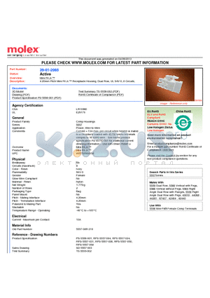 39-01-2085 datasheet - 4.20mm Pitch Mini-Fit Jr. Receptacle Housing, Dual Row, UL 94V-0, 8 Circuits,