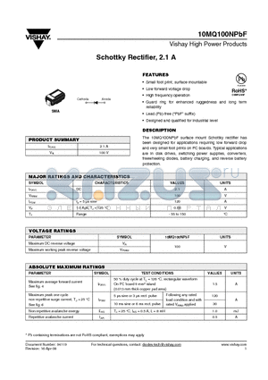 10MQ100N datasheet - Schottky Rectifier, 2.1 A